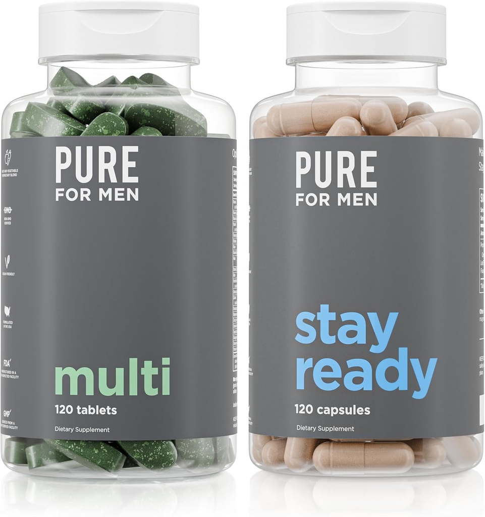 Pure for Men Original Stay Ready Fiber Supplement (120 Capsules) + Vegan Multivitamin (120 Capsules)