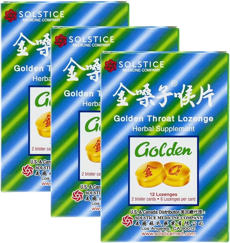 Golden Throat Lozenge Cough Drops (Jinsangzi Houpian) (12 Lozenges Por Pack) (3 Packs)