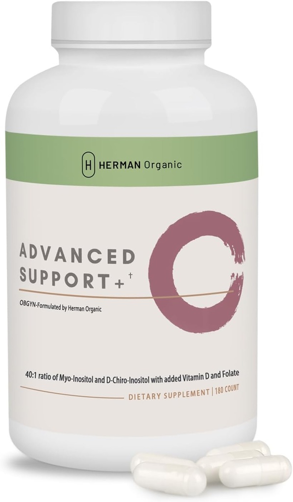 Herman Organic Myo-Inositol & D-Chiro Inositol - Hormonal Mood Support for Ovarian &amp; Reproductive Health - 180 Capsules - Women's Hormone Supplement - Egg Advanced Supplements