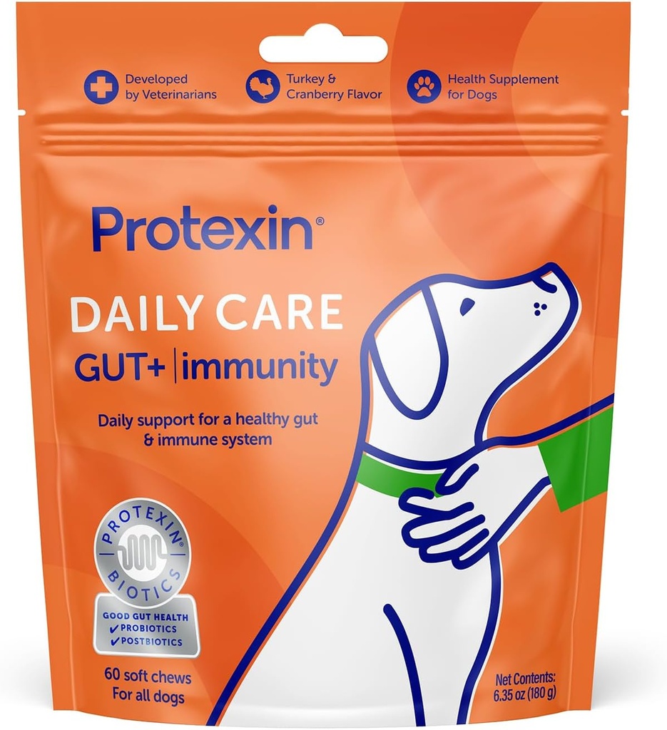 Protexin Daily Care Gut+ Immunity tención 60 Dog Chews, Turquía y Cranberry Flavor Dog Suplemento para perros ← Probióticos para perros, Postbióticos para perros