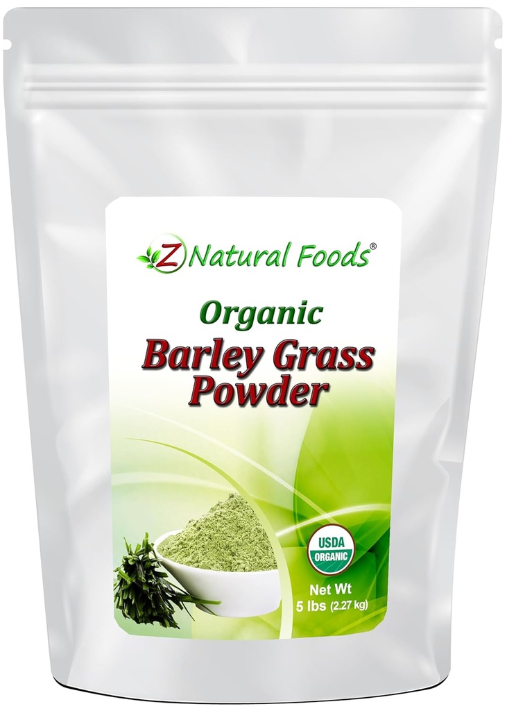 Z Natural Foods Organic Barley Grass Powder - USDA Organic Whole Food Green Blend for Energy Boost, Detox &amp; pH Balance with Amino Acids, Minerals - Antioxidant Mix for Juice, Water, Smoothies, 5 lbs