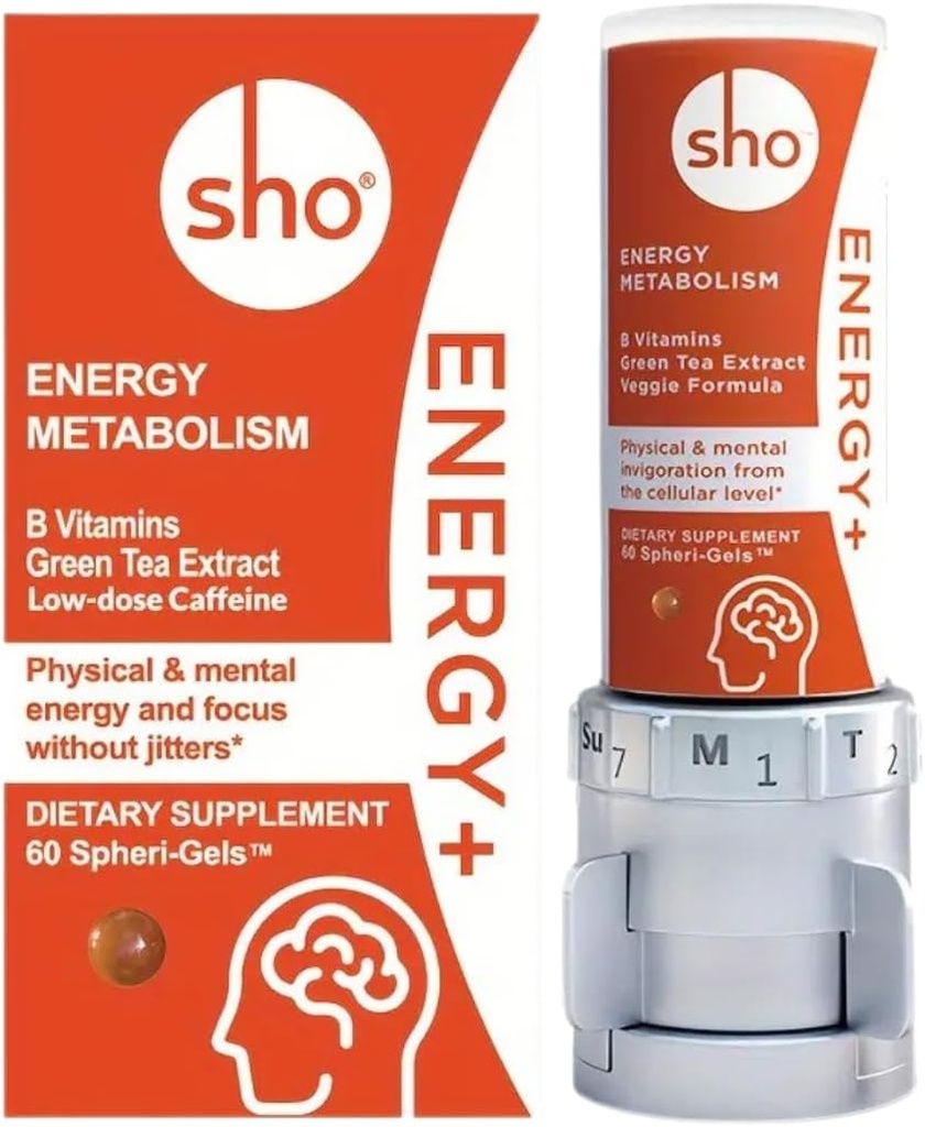 SHO Vegan Energy+ Focus Supplement Kit - Matcha Green Tea Extract, Methylated B Complex, Vitamina B y Caffeine Natural Energy Booster Sin Crash, Jitters para Hombres y Mujeres - 60 pastillas Refill Botella