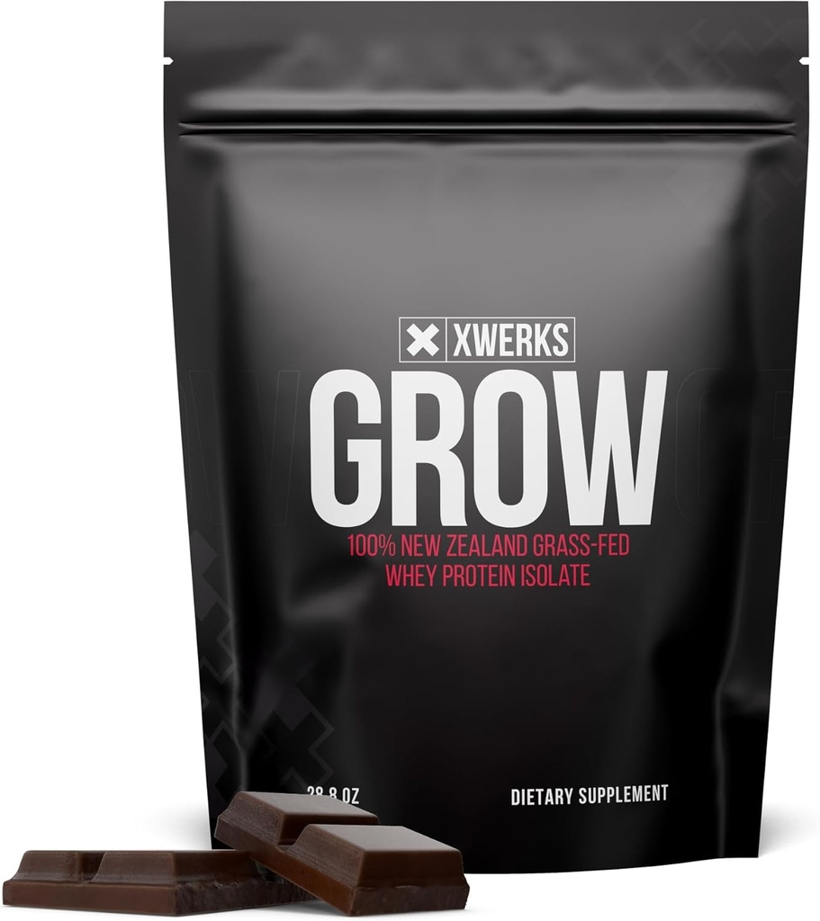 Xwerks Crece 100% New Zealand Grass Fed Whey Protein, 25g Pure Isolate Protein Powder Por Serving, All Natural Paleo y Keto Friendly, Soy Free Gluten Free Easy to Digest, Chocolate, 30 Servings