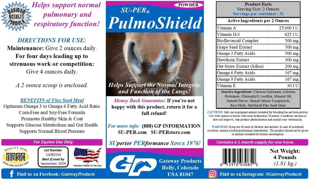 SU-PER PulmoShield Horse Respiratory Supplement - Supports Healthy Lung Function in Horses - Normal Pulmonary &amp; Respiratory Support - Horse Vitamins & Minerals - 4 Pound, (2 Pack)