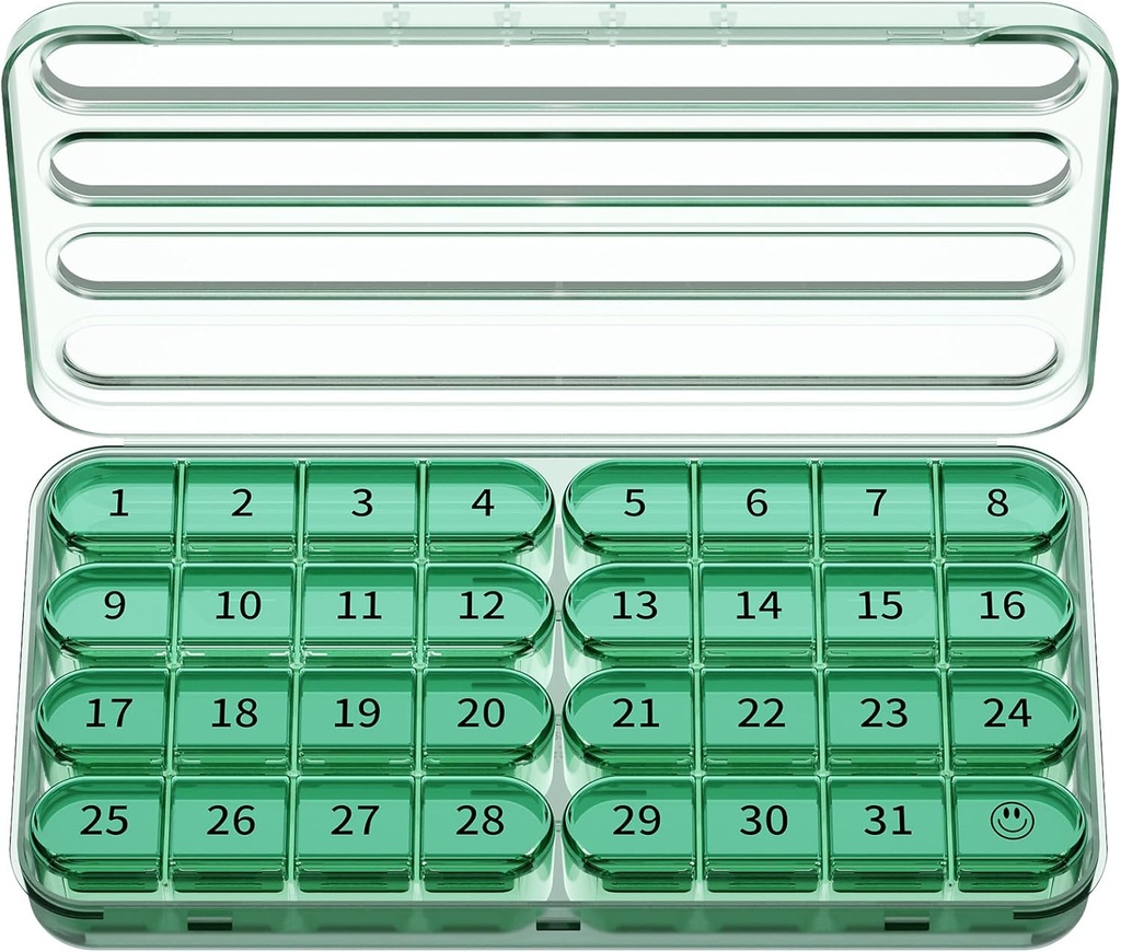 Zoksi Monthly Pill Organizer 1 Time a Day, 30 Day Pill Box Organizer Once a Day, One Month Large Pill Case for Travel, 31 Day Daily Medcine Container for Vitamins, Supplement & Medication (Olive)