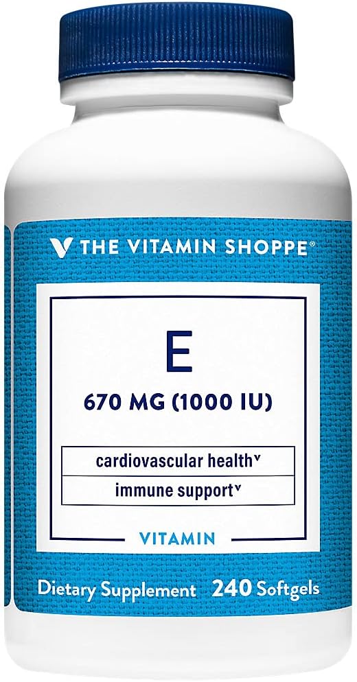 La vitamina Shoppe Vitamina E 1000IU - Fuente natural, apoya el sistema cardiovascular saludable, la salud inmunitaria y la salud ocular - una vez al día (240 Softgels)