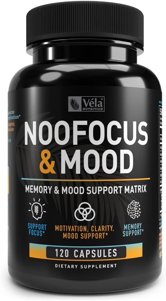 Nootropic - NooFocus " Mood Support Matrix ← Memoria " Focus Supplement for Brain TEN with Rhodiola, Vitamin B12, Alpha GPC, Huperzine A, DMAE TEN Focus, Memory, Energy " Mood Support* ← 120 CT