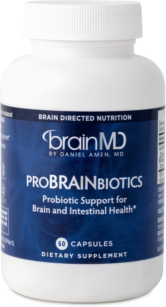Dr Amen BrainMD ProBRAINbiotics - 3 Billones CFU, 60 cápsulas - Promociona Gut Health - Gluten Free - 60 Servimientos