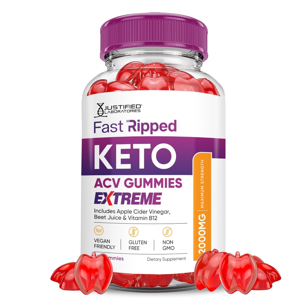 Laboratorios Justificados Fast Ripped Keto ACV Gummies Extreme 2000MG Fast Ripped Keto Gummies Apple Sider Vinegar Formulado con Pomegranate Beet Juice Powder B12 Vegan Non GMO 60 Gummys