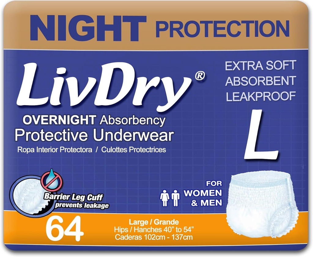 LivDry ropa interior protectora de la noche Grande tamaño Cuenta: 64