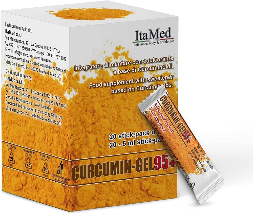 Itamed Turmeric Curcumin Suplemento Gel – 95+ Curcumin Powder con HGC-C Complex, Fórmula orgánica, 20 Stick-Packs (5ml Cada), Turmeric Curcumin for Enhanced Bioavailability