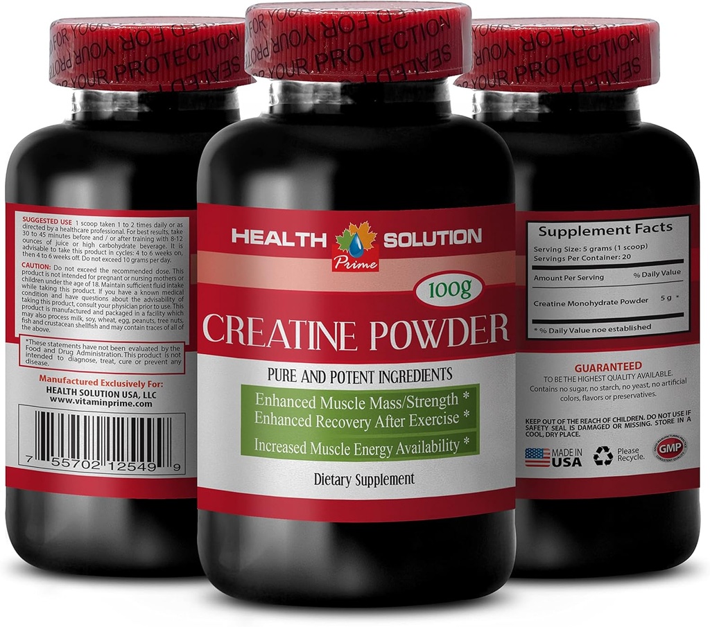 Creatina monohidratos orgánicos - CREATINA POWDER 100g - potenciar el crecimiento muscular - polvo de monohidrato de creatina - monohidrato micronizado creatina - monohidrato de creatina 5g polvo - creatina micronizada 1 Bot