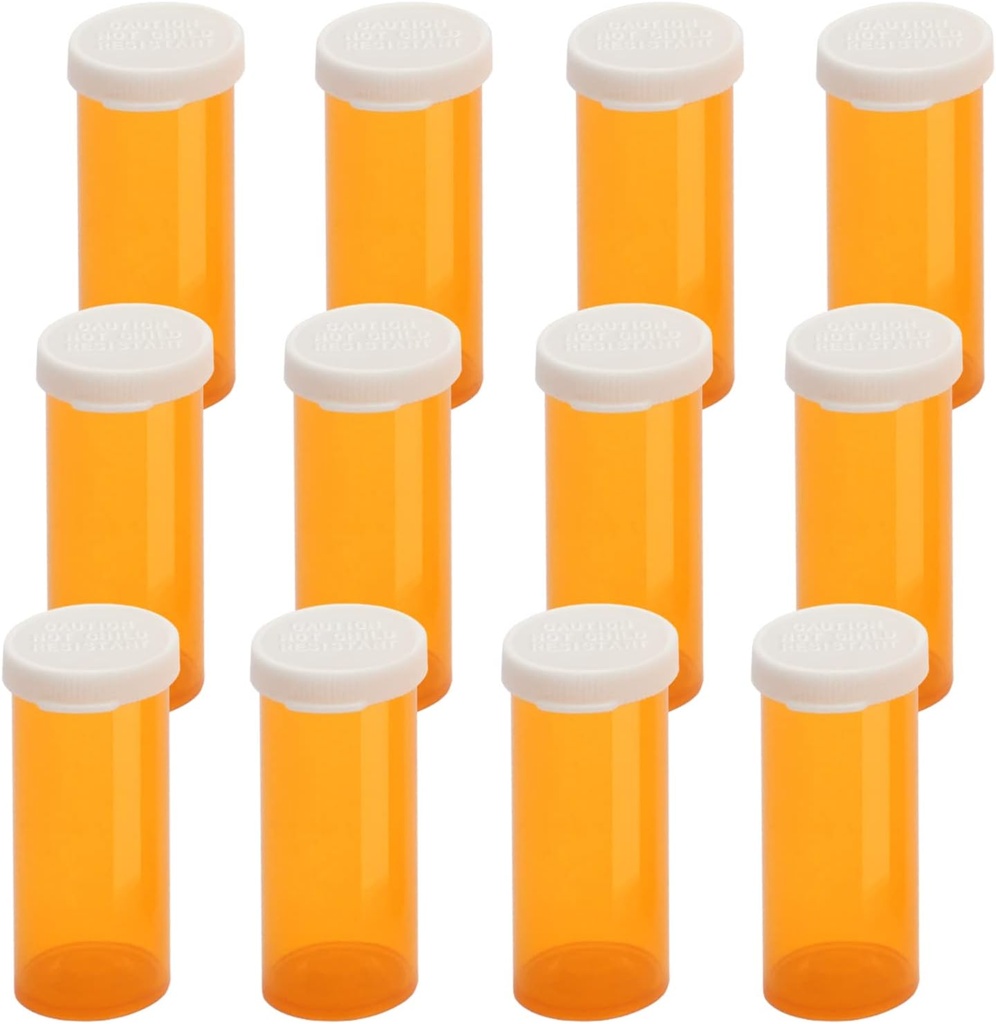 Botellas de Píldora de Píldora Empty con tapas Easy Open Snap (Resistente al Niño), Viales de Medicación de Prescripción, Fundas de Píldora de Contenedores Despejados (6 Dram, 12pcs)