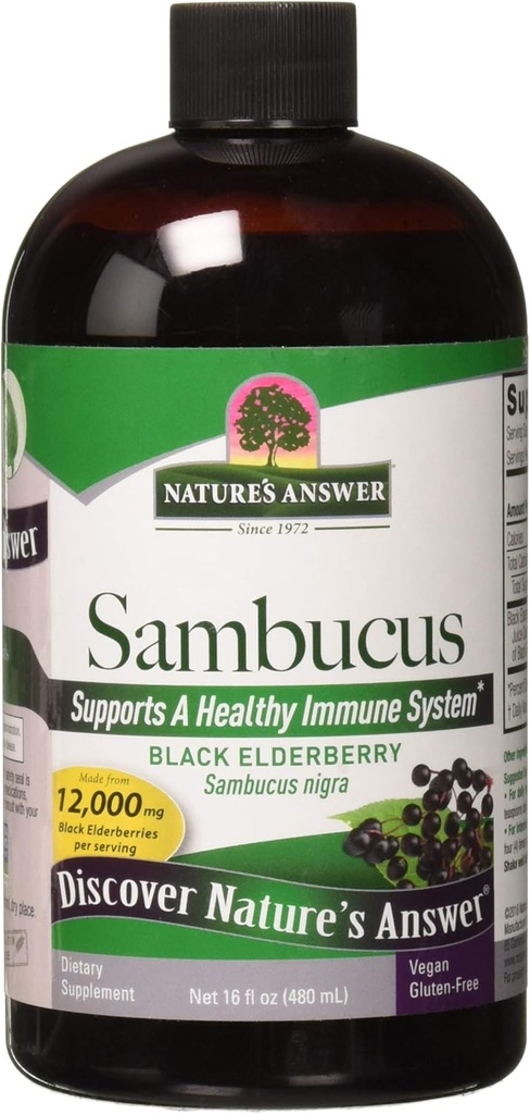 Nature's Answer Sambucus Elderberry Syrup 16 Ounce | Great Tasting Immune Support Supplement | Antioxidant, Vegan, Gluten Free, Made in USA | Single Count
