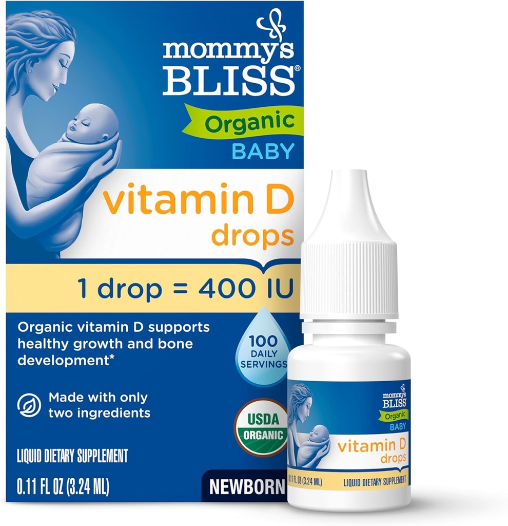 Mama’s Bliss Organic Vitamin D Drops - Infants and Newborns - Supports Growth and Bone Development - Easy Use - 400 IU Per Drop - 100 Daily Servings