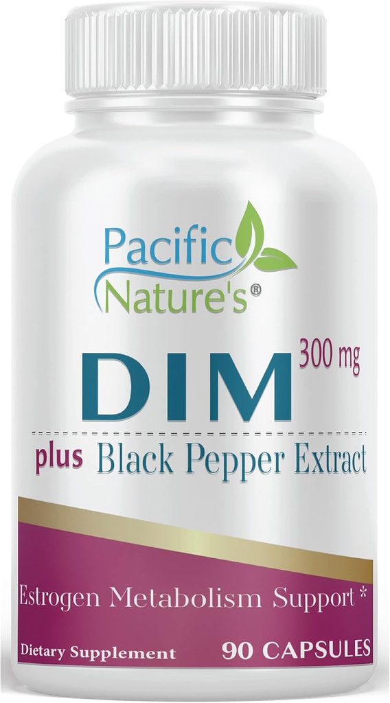 Pacific Nature DIM 300mg con Pepper Negro (90 cápsulas) Suplemento de Diindolylmetano para Equilibrio hormonal y Apoyo para Mujeres Hombres - Gluten-Free, Non-GMO
