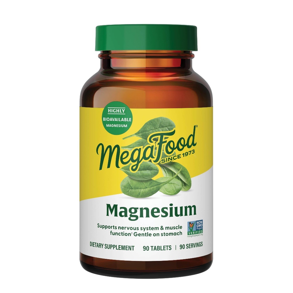 MegaFood Magnesium - Soporta el sistema nervioso del corazón - Suplemento Magnesio con Glycinate de Magnesio fermentado - Vegan, Gluten-Free, Non-GMO y Kosher - Hecho sin 9 Alérgenos Alimentarios - 90 Tabs