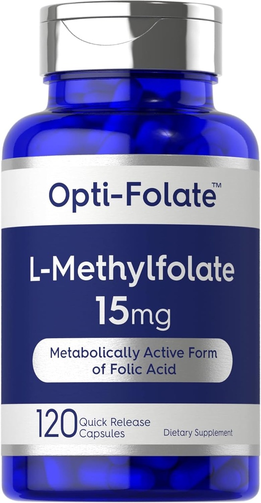 Carlyle L Methylfolate 15mg TEN 120 Capsules ANTE Valor Tamaño TENIDO Max Potency TEN Optimizado y Activado ANTE NO GMO, Gluten Free TEN Methyl Folate, 5-MTHF ANTE por Opti-Folate
