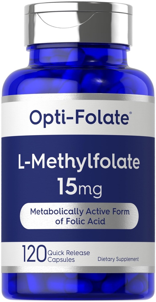 Carlyle L Methylfolate 15mg TEN 120 Capsules ANTE Valor Tamaño TENIDO Max Potency TEN Optimizado y Activado ANTE NO GMO, Gluten Free TEN Methyl Folate, 5-MTHF ANTE por Opti-Folate