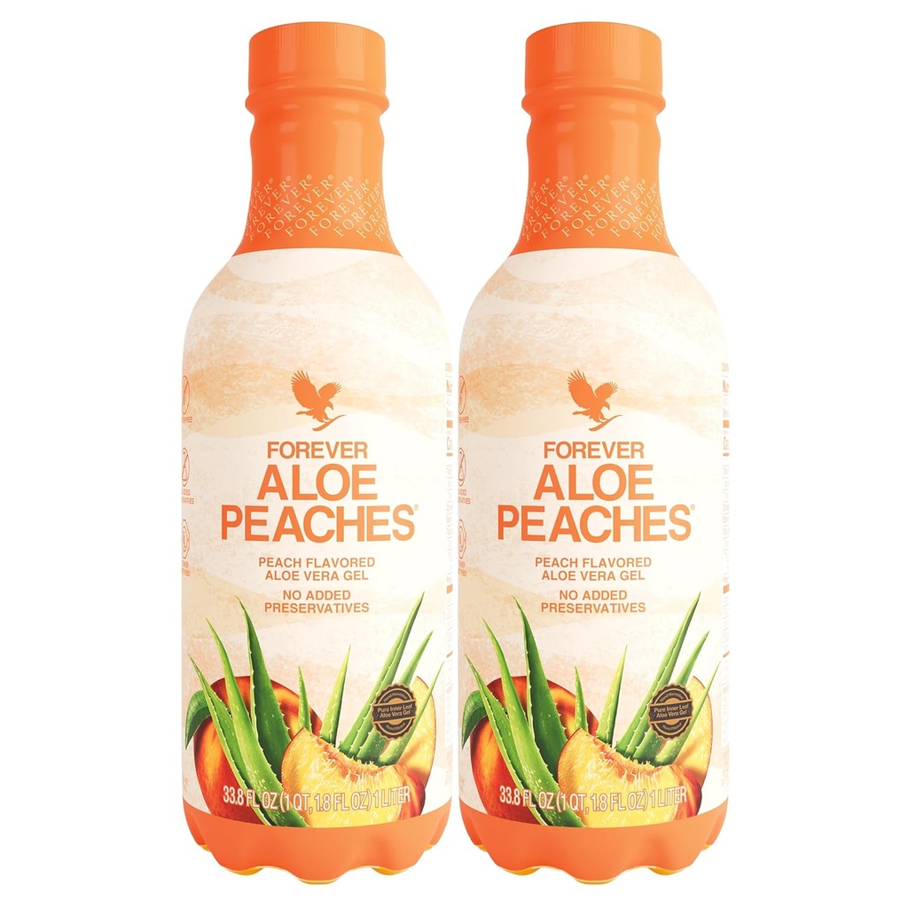 Forever Living - Aloe Peaches - Pure Aloe with Real Peach Flavor - Supports Digestion and Immunity - Vegan and Gluten-Free - 33.8 fl oz (2-Pack)
