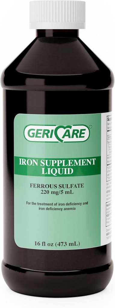 GeriCare 220 Suplemento de Hierro Líquido de Alta Potencia tóxico para adultos tóxico para anemia y deficiencia de hierro tóxica 220mg de Hierro Per 5mL Dose. (Pack of 1)