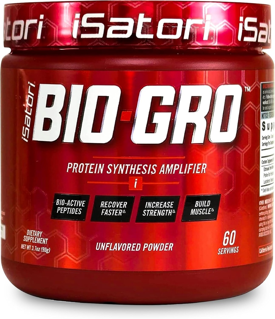 iSatori BIO-GRO Protein Synthesis Amplifier, for Muscle Recovery & Growth, Enhanced Stimulant Free Pre Workout & Colostrum Supplement with Bio-Active Peptides- Unflavored (60 Servings)