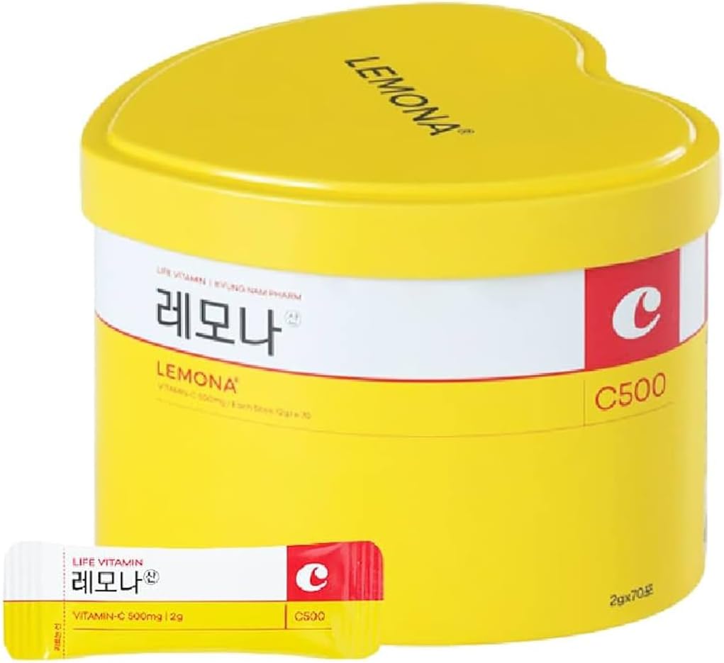 Enhancer de agua de limón Vitamina C 500mg Polvo, Caja de lata de corazón amarillo Limón Flavored Vitamin Powder - 70 Sticks (2g)