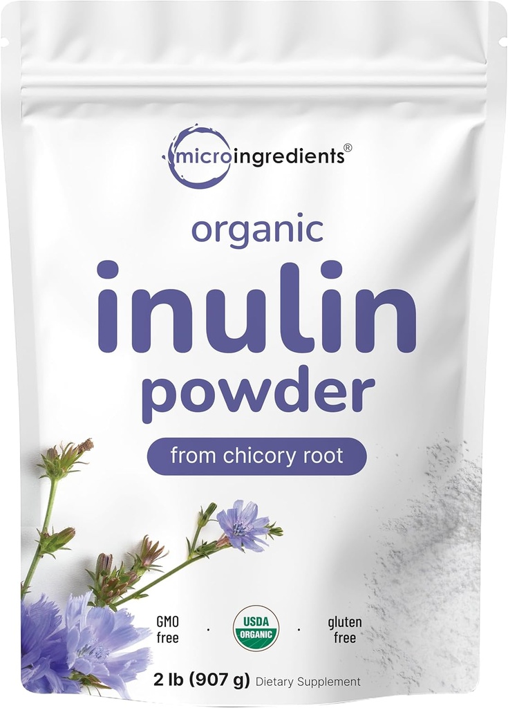 Micro Ingredientes Pólvora de fibra orgánica de inulina, 2lb  sometida Prebiótico natural para apoyar Digestivo " Gut Health TEN Soluble, Fácilmente Digestible ANTE