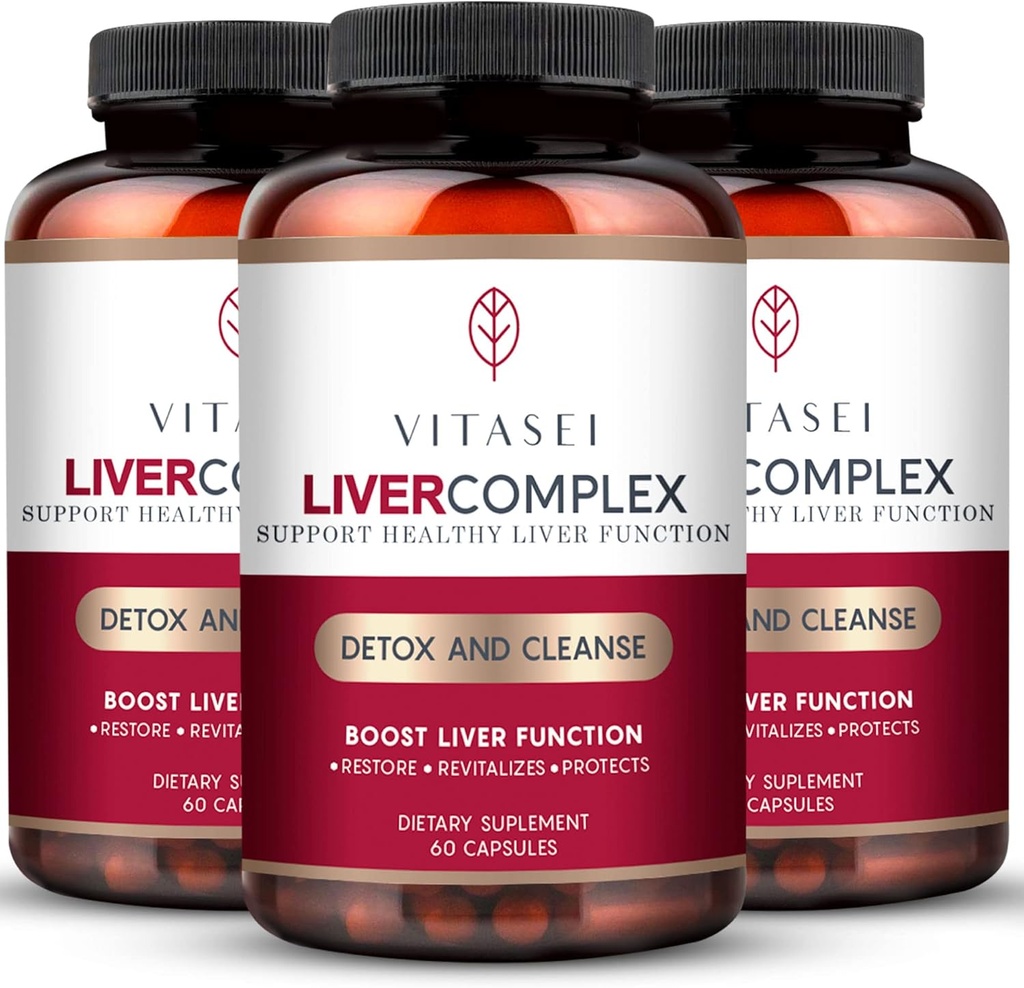 VITASEI Liver Cleanse Detox &amp; Repair, Liver Complex W/Milk Thistle Extract, Garcinia, Curcumin C3, Support Herbal Supplement, Detox Formula for Women &amp; Men, 60 cápsulas (Pack of 3)