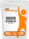 BulkSupplements.com Powder de niacina - Suplemento de vitamina B3, Flush de niacina - Gluten Gratis, 500 mg por Serving, 1kg (2.2 libras) (Pack of 1)