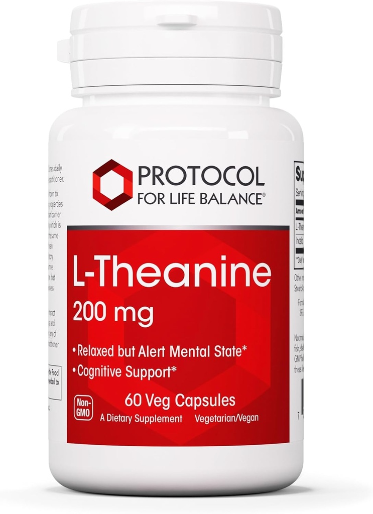 PROTOCOLO PARA LA VIDA BALANCE L-Theanine 200mg - Normal Stress Relief - Non-Drowsy - 60 Veg Caps