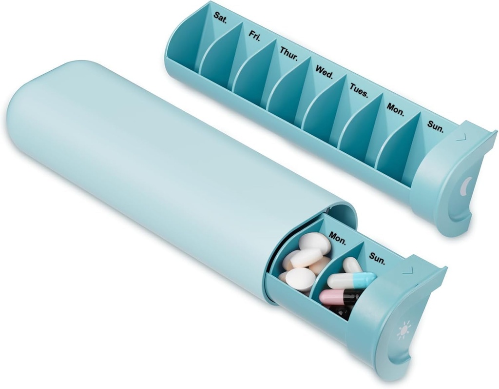 Upgraded Pill Organizer 2 Times a Day, AM PM Pill Box 7 Day, Weekly Travel Pill Container, Cute Pill Case for Vitamin, Medication, Vitamins, Fish Oils and Supplements (Blue)