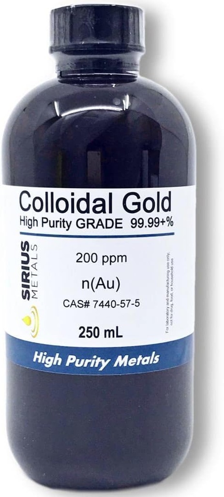 True Colloidal Gold – 200 ppm - 250 mL (8.45 Fl Oz) en Clear BPA-Free Plastic Bottle