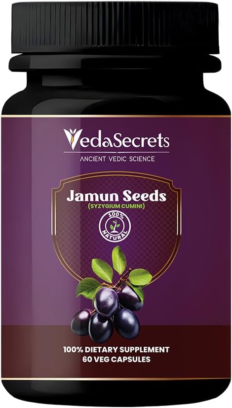 Jamun(Blackbarry) Capsules 60 Count | Syzygium Cumini | Made with 100% Natural Jamun Seed Powder | Herbal Supplement | Ayurvedic Nutrition | Digestive & Wellness Support