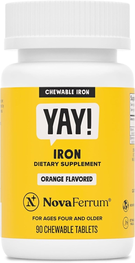 NovaFerrum Yay ← Chewable Iron Supplement for Kids &amp; Adults for Anemia  18mg of Iron ANTE 90 Servings ← Sugar Free ← Vegan ← Gluten Free ← Orange Flavor