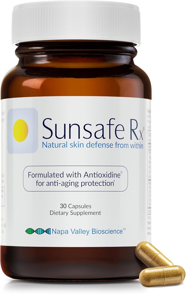 Sunsafe Rx Anti Aging Supplement: Natural Skin Protection Pills with Antioxidants for a Youthful Appearance & Eye Health + Vitamins, Minerals, &amp; 250mg Polypodium Leucotomos (30 cápsulas)