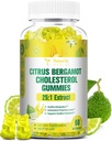 Citrus libres de azúcar Bérgamo Gummies para el colesterol saludable - Todos los suplementos naturales 25:1 Extracto del suplemento de Bérgamo italiano para el alto colesterol Apoyo sano anti- envejecimiento vegetariano libre de azúcar