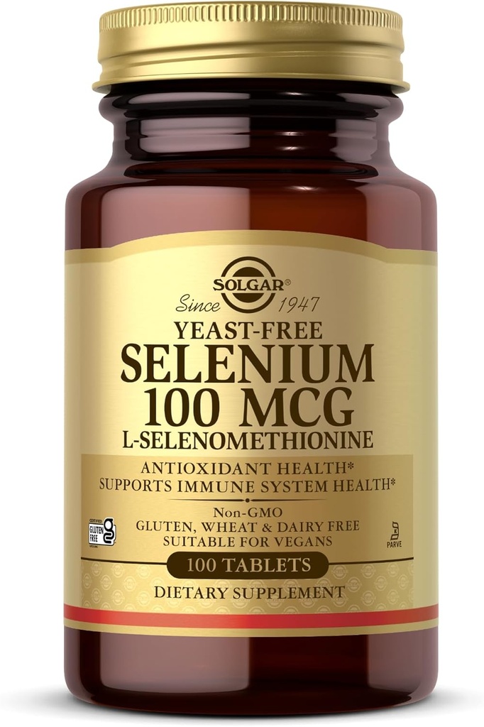Solgar Yeast-Free Selenium 100 mcg - 100 Tablets - Supports Antioxidant &amp; Immune System Health - Non-GMO, Gluten Free, Dairy Free, Kosher - 100 Servings