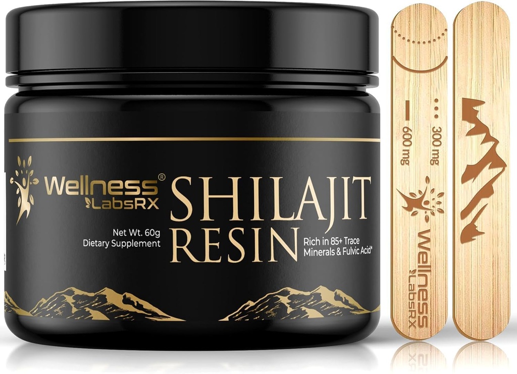Shilajit Resin with Fulvic Acid and Trace Minerals - Gold Grade Pure Himalayan Shilajit for Men - Chilajit from Gilgit Packed with 85+ Minerals, Metabolism and Immune Support - 60g