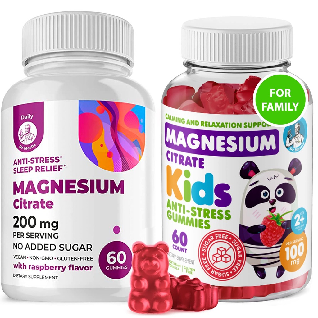 Kids Magnesium 60 Count and Magnesium 60 Count Gummies Sugar-Free - Calm Magnesium Gummies Supplement for Children, Sugar-Free Magnesium Calm Chews for Kids & Adults