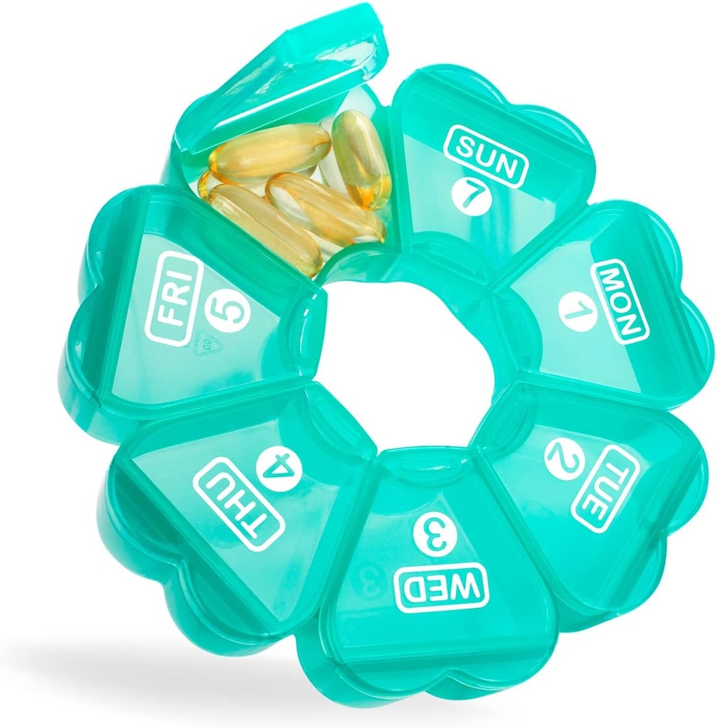 Gran organizador de píldoras 7 días, Remtise cajas de píldoras diarias Organizador de medicina, caja de píldoras semanales para píldoras/Vitamin/Fish Oil/Supplements and Medication (Green)