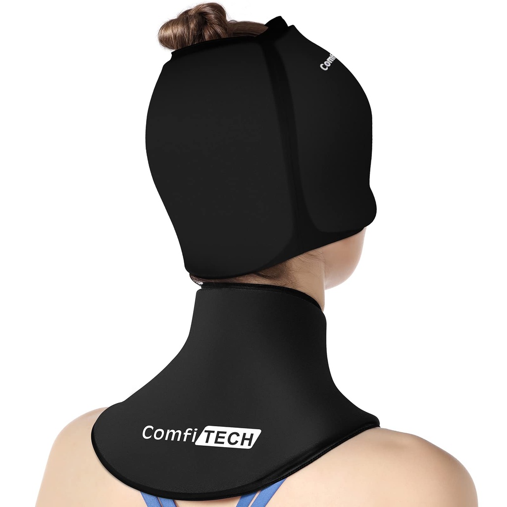 ComfiTECH Cold Cap and Neck Ice Pack Wrap Gel Combo, Care Package for Head and Cervical, Medium
