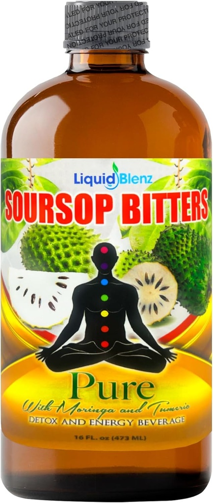 Liquid Blenz Pure Soursop Bitters with Moringa ' Turmeric ← Herbal Detox " Natural Energy Support ← 16 fl oz