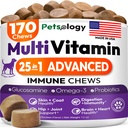 Perro multivitamínico Chewable - Vitaminas y Suplementos para perros con Glucosamina - 170 Chews - Hip &amp; Joint, Pet Immune Support, Skin & Coat, Gut & Heart Health - Senior & Puppy Multivitamin Pet Supplement