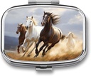 Caballos Running Art Pill Box 2 Compartment Portable Pill Case Daily Square Pill Organizer for Pocket Purse Daily Medicine Container to Hold Vitamins Fish Oil Travel Gifts