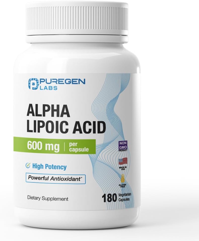 Laboratorios de puré de alfa Ácido Lipoico 600mg [High Potency] 180 Servings - Antioxidante Support tención No aditivos perjudiciales ← Non-GMO, NO Gluten y Dairy, 600 mg por cápsula Veggie - Made in USA
