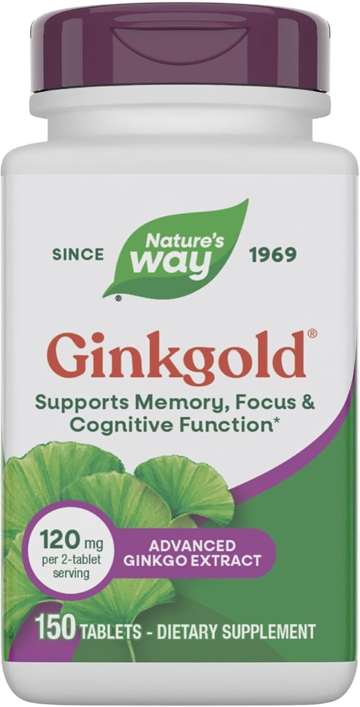 Nature's Way Ginkgold Advanced Ginkgo Extract, Supports Memory, Focus & Cognitive Function*, Ginkgo Biloba Extract, 150 Tablets (Packaging May Vary)
