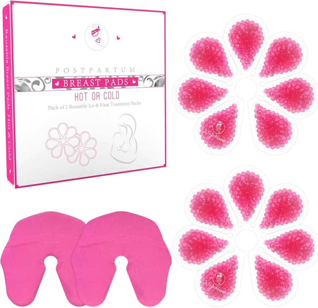 Ninja Mama amamantar Hielo y Terapia de Calor Paquetes de Enfermería y Bombeo de Mamás. Pack de 2 con 2 Sleeves Super Soft Lavables. Suministros de lactancia materna. Alivio de Mastitis para las mamas de alimentación de mamas