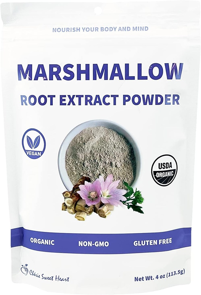Chérie Sweet Heart USDA Organic Marshmallow Root Powder, Filler Free, Traditional Used, No GMOs, Vegan Friendly, 4 Ounces