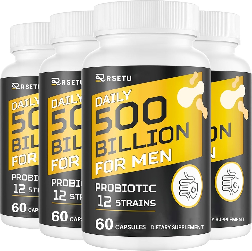 Probióticos para Hombres, 500 millones de UC &amp; 12 Strains Mens Probiótico con Turmérico Cranberry, Goji, Gut Health for Mens, para Salud Digestiva, Gut, Bloating & Gas, Immune, Energy Support, 120-Day Supply